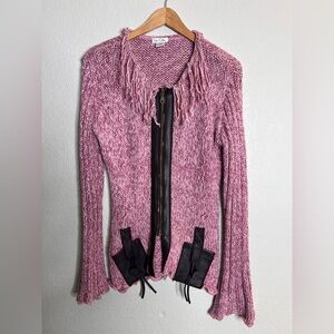 La Cite Paris Cozy Pink Fringed Cardigan | Size XL
